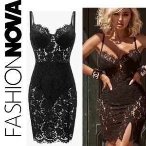 Fashion Nova Elegant Black Lace Dress